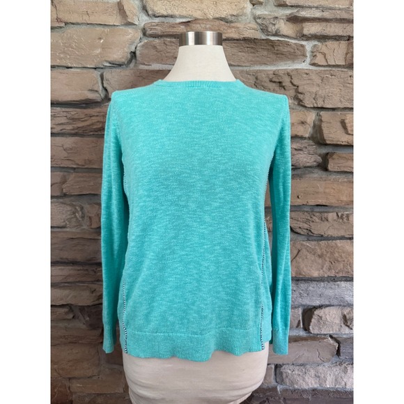 Vineyard Vines Sweaters - Vineyard Vines Womens Turquoise Cotton Linen Crewneck Sweater Side Piping Small
